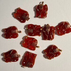 Vintage Carnelian Stone Elephant Pendant - Gold Plated